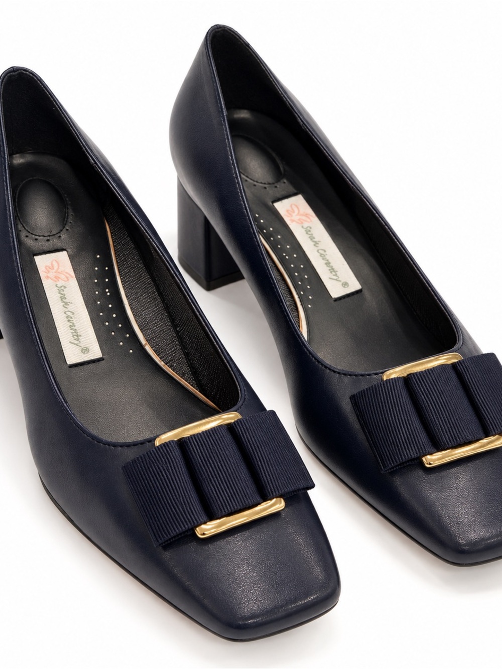 Sarah Coventry Navy Block-Heel Bow Pumps